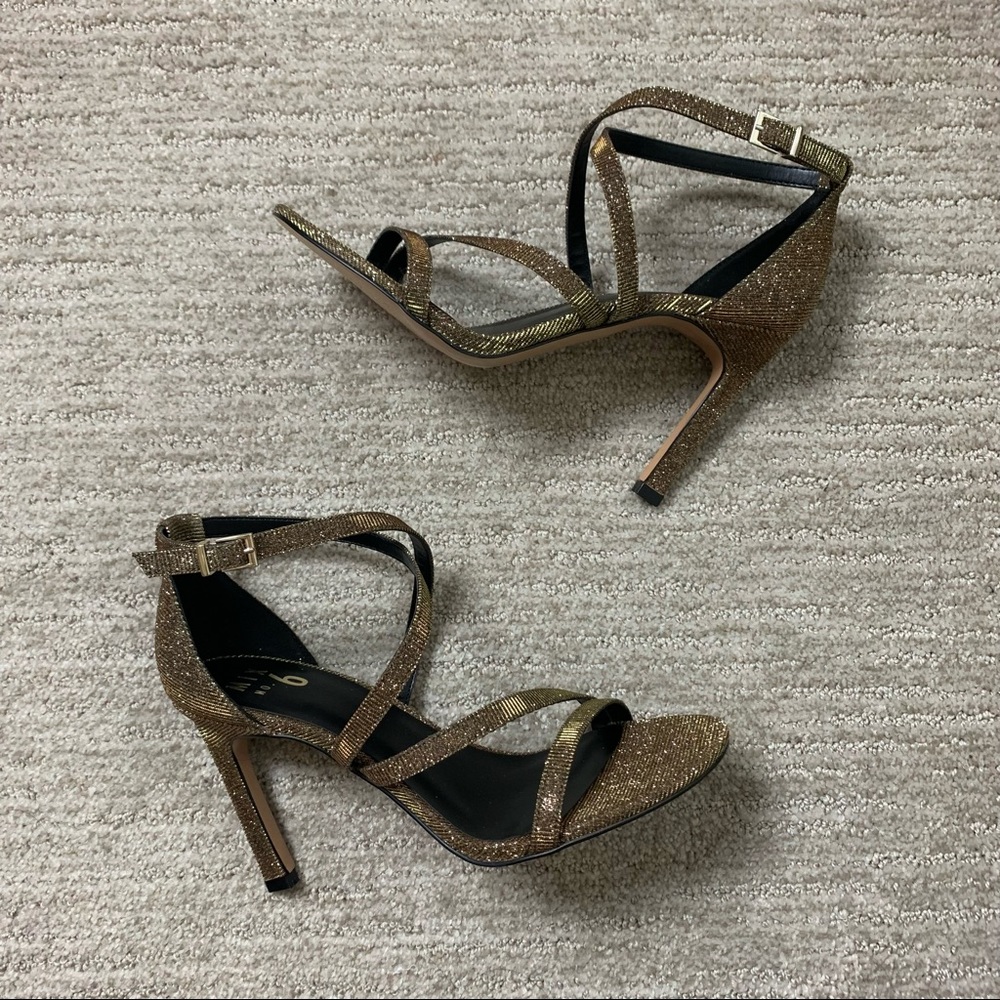 NEW Mix No 6 Mardelle Shimmer Gold Heeled Strappy Stilettos Dress Sandals 8.5